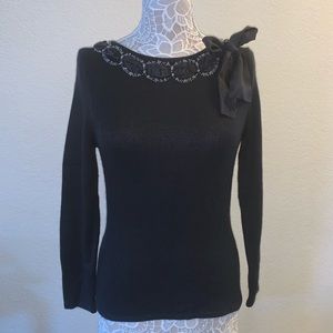 Petite Sophisticate Black Sweater with Beads